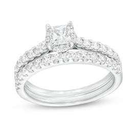 1 CT. T.W. Princess-Cut Diamond Hidden Frame Bridal Set in 14K White Gold (I/I2)