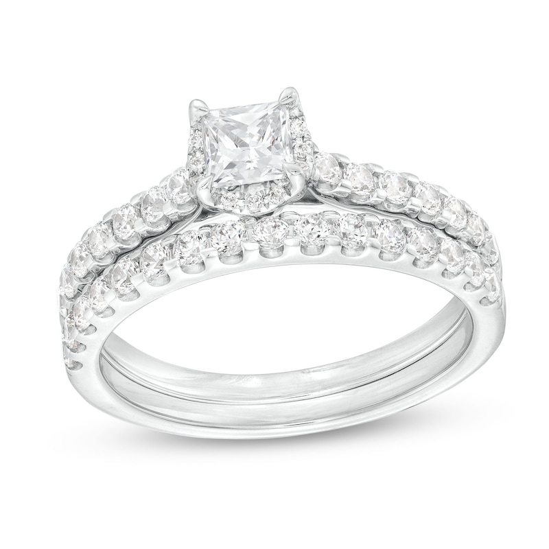 Main Image 1 of 1 CT. T.W. Princess-Cut Diamond Hidden Frame Bridal Set in 14K White Gold (I/I2)