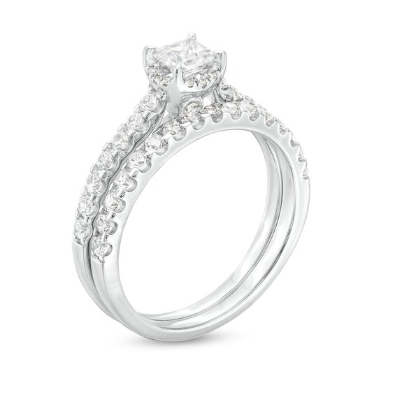 1 CT. T.w. Princess-Cut Diamond Hidden Frame Bridal Set in 14K White Gold (I/I2)