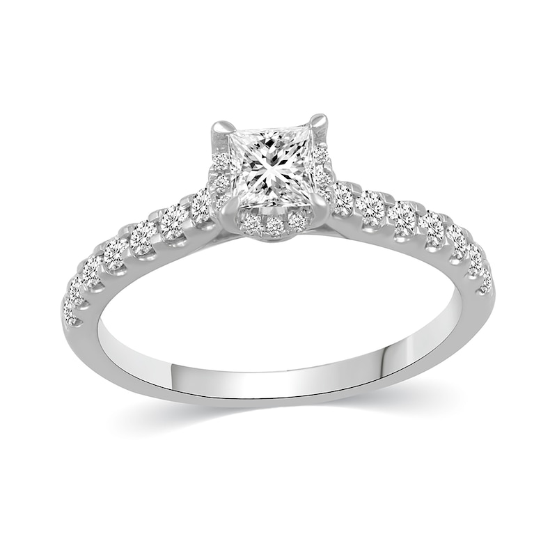 Main Image 4 of 1 CT. T.W. Princess-Cut Diamond Hidden Frame Bridal Set in 14K White Gold (I/I2)