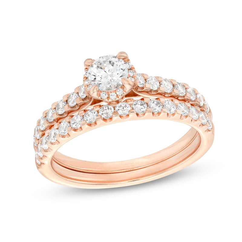 Main Image 1 of 1 CT. T.W. Diamond Hidden Frame Bridal Set in 14K Rose Gold (I/I2)
