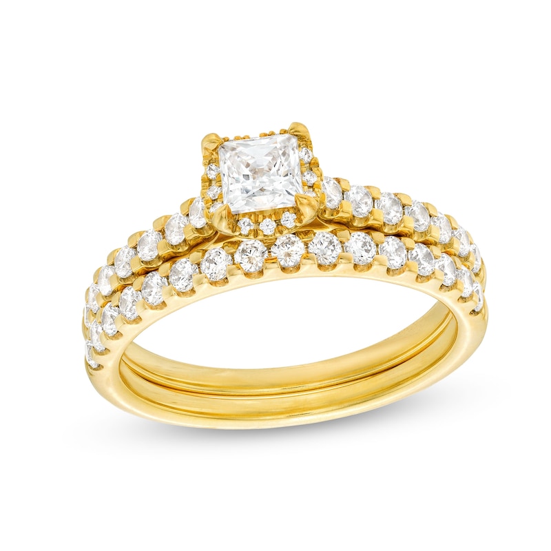 Main Image 1 of 1 CT. T.W. Princess-Cut Diamond Hidden Frame Bridal Set in 14K Gold (I/I2)
