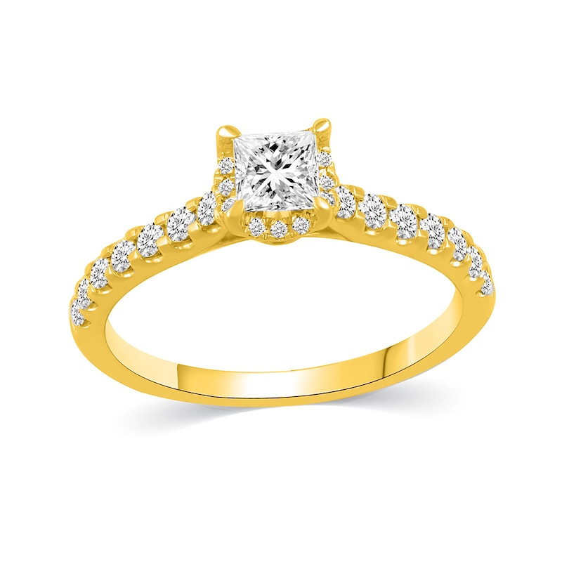 Main Image 4 of 1 CT. T.W. Princess-Cut Diamond Hidden Frame Bridal Set in 14K Gold (I/I2)