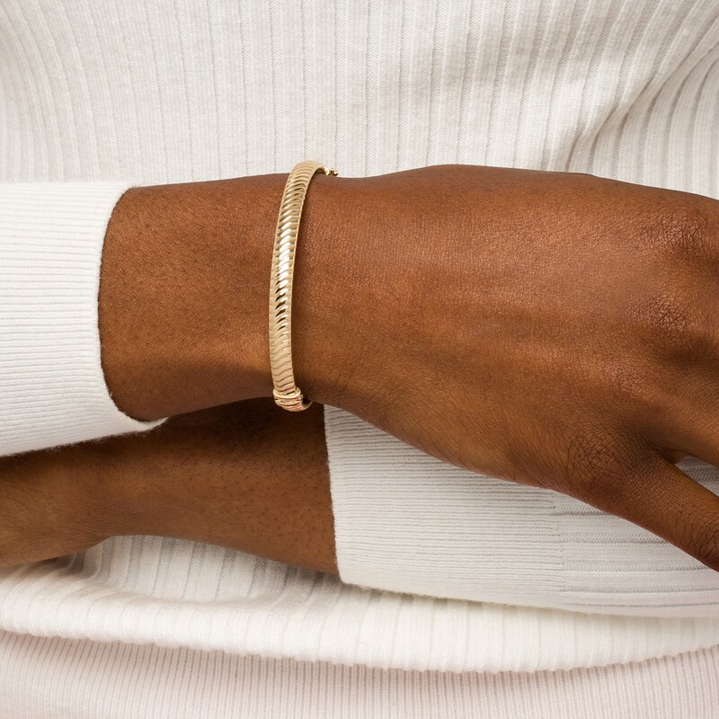 Main Image 2 of 6.0mm Textured Bangle in Hollow 14K Gold