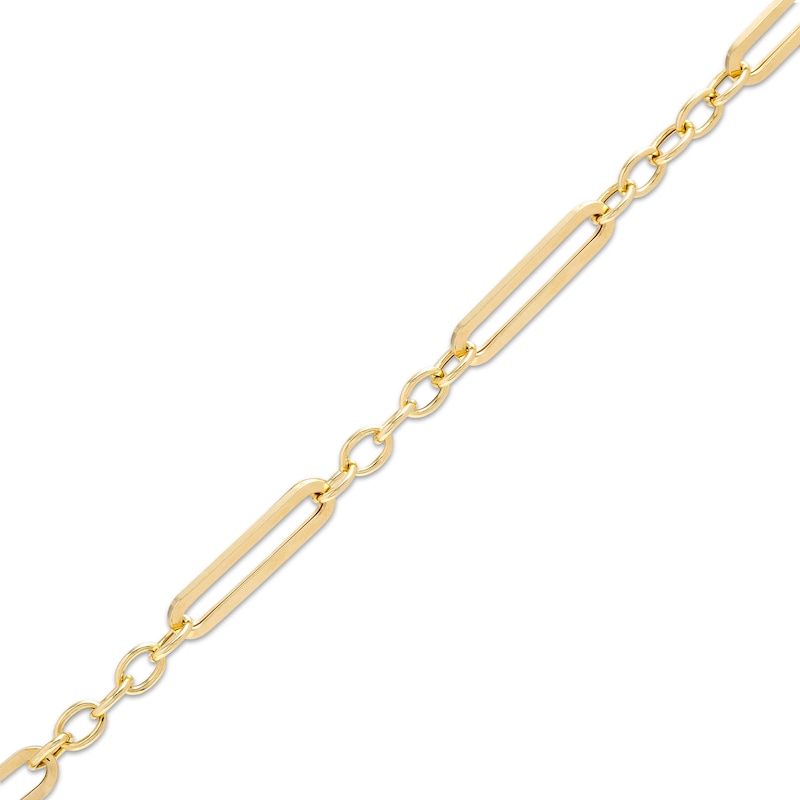 Paper Clip Link and Rolo Chain Bracelet in Hollow 10K Gold - 7.5"