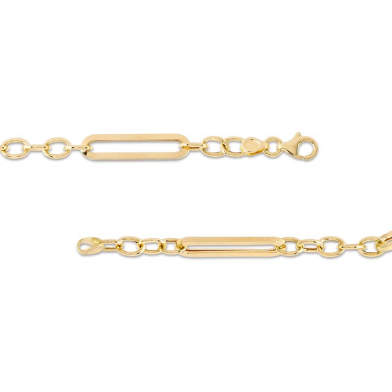 Paper Clip Link and Rolo Chain Bracelet in Hollow 10K Gold - 7.5"