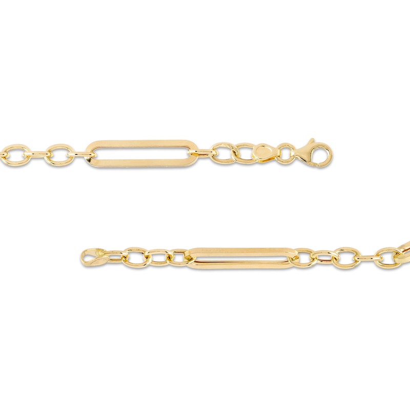 Paper Clip Link and Rolo Chain Bracelet in Hollow 10K Gold - 7.5"