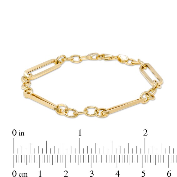 Paper Clip Link and Rolo Chain Bracelet in Hollow 10K Gold - 7.5"