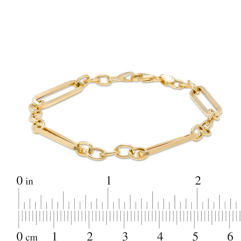 Paper Clip Link and Rolo Chain Bracelet in Hollow 10K Gold - 7.5"