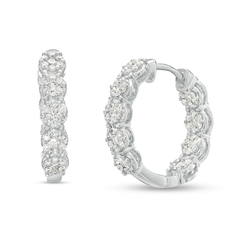 Main Image 1 of 1 CT. T.W. Multi-Diamond Inside-Out Hoop Earrings in 10K White Gold
