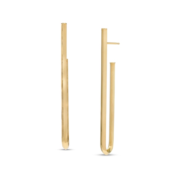 Paper Clip-Style J-Hoop Earrings in 10K Gold