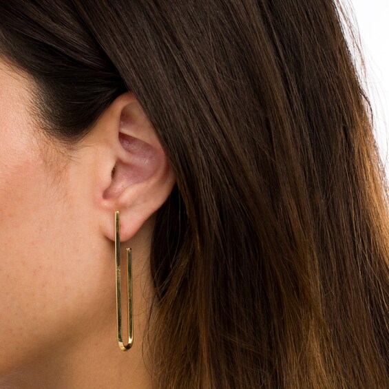Paper Clip-Style J-Hoop Earrings in 10K Gold