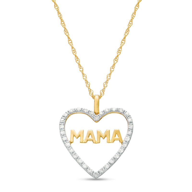 Main Image 1 of 1/10 CT. T.W. Diamond "MAMA" Heart Pendant in 10K Gold