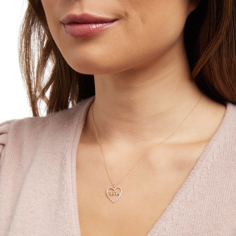Main Image 2 of 1/10 CT. T.W. Diamond "MAMA" Heart Pendant in 10K Gold