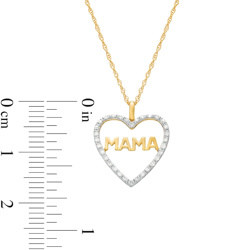 Main Image 3 of 1/10 CT. T.W. Diamond "MAMA" Heart Pendant in 10K Gold