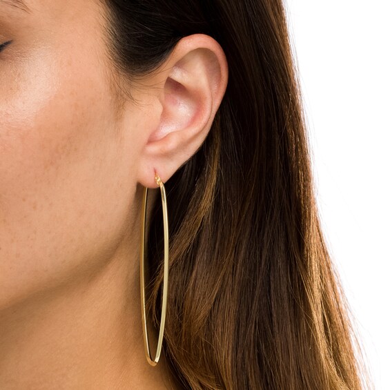 Oval Paper Clip-Style Hoop Earrings in 10K Gold