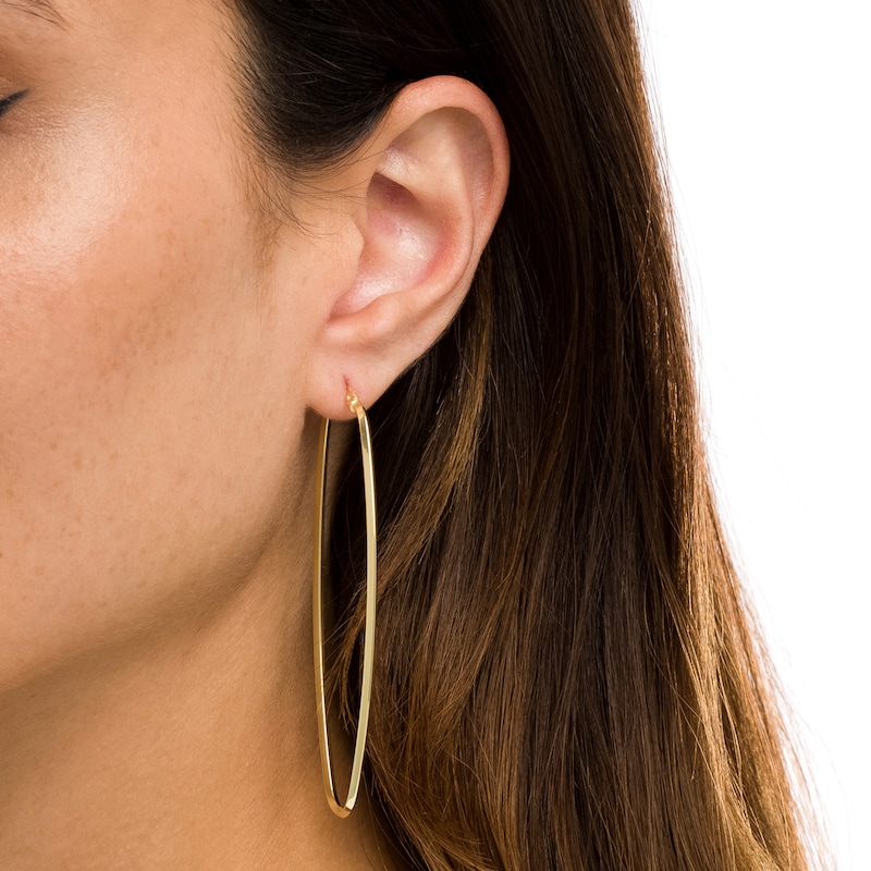 Main Image 2 of Oval Paper Clip-Style Hoop Earrings in 10K Gold
