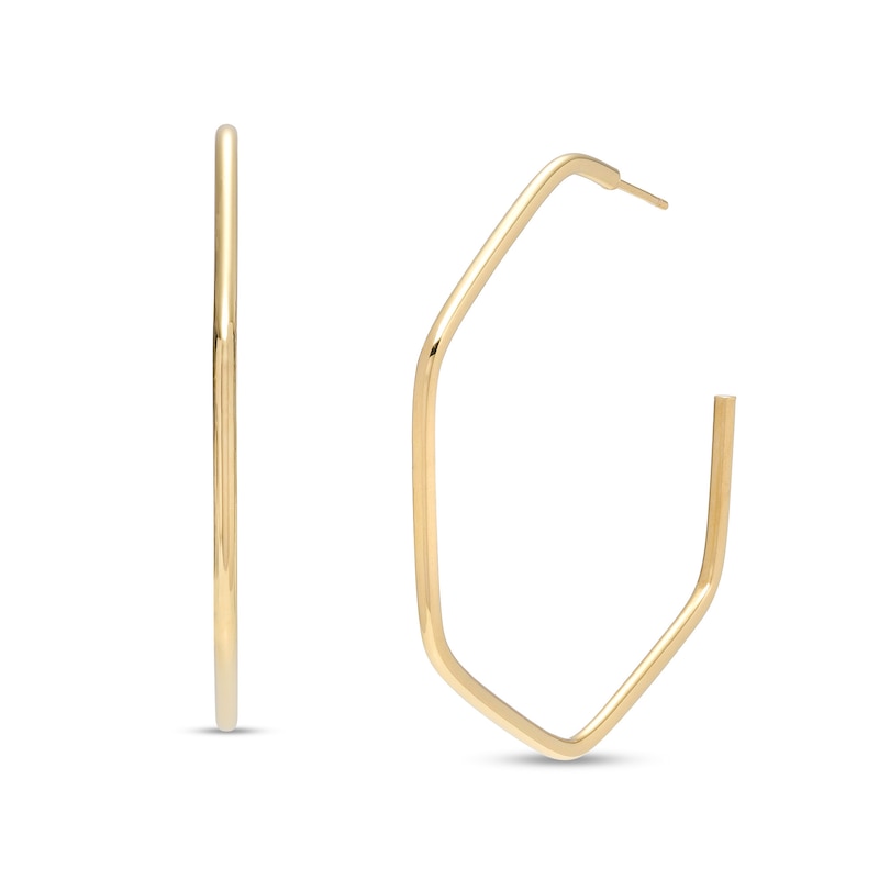 Main Image 1 of 50.0mm Hexagon J-Hoop Earrings in 10K Gold