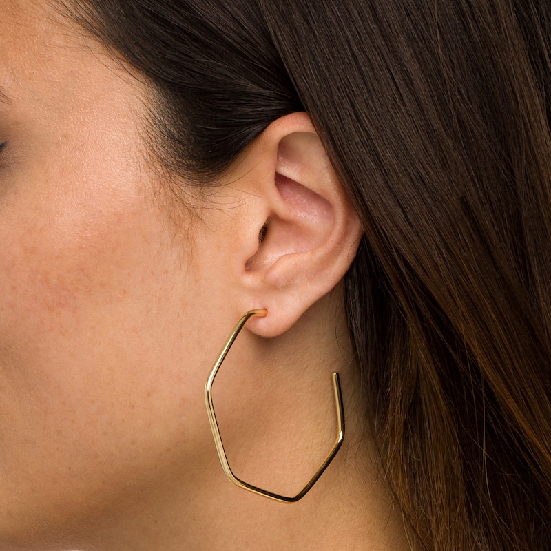 50.0mm Hexagon J-Hoop Earrings in 10K Gold