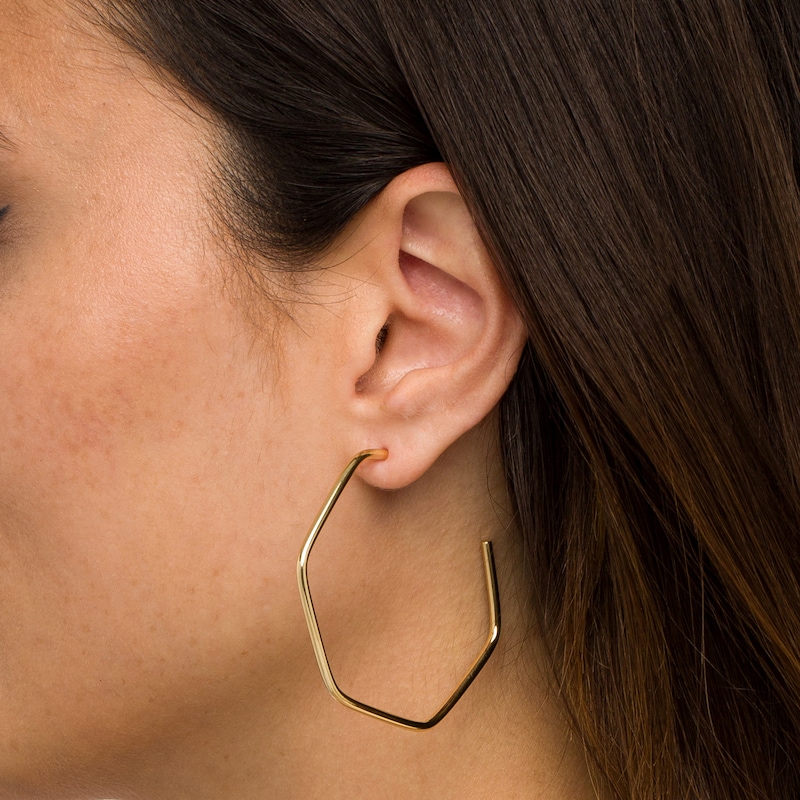 Main Image 2 of 50.0mm Hexagon J-Hoop Earrings in 10K Gold
