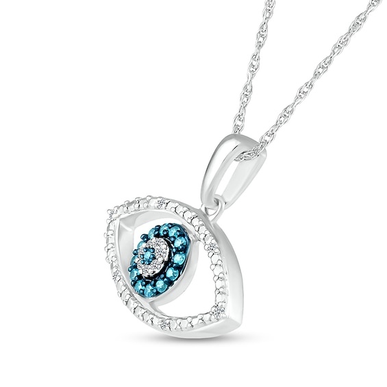 1/10 CT. T.w. Blue and White Diamond Evil Eye Pendant in Sterling Silver
