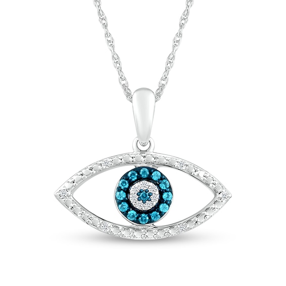 1/10 CT. T.w. Blue and White Diamond Evil Eye Pendant in Sterling Silver