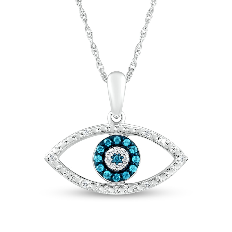 Main Image 1 of 1/10 CT. T.W. Blue and White Diamond Evil Eye Pendant in Sterling Silver