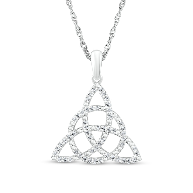 Main Image 1 of 1/5 CT. T.W. Diamond Celtic Trinity Knot Pendant in Sterling Silver