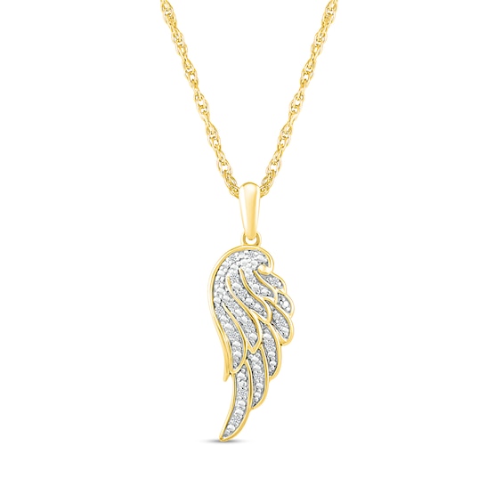 1/20 CT. T.w. Diamond Angel Wing Pendant in Sterling Silver with 14K Gold Plate