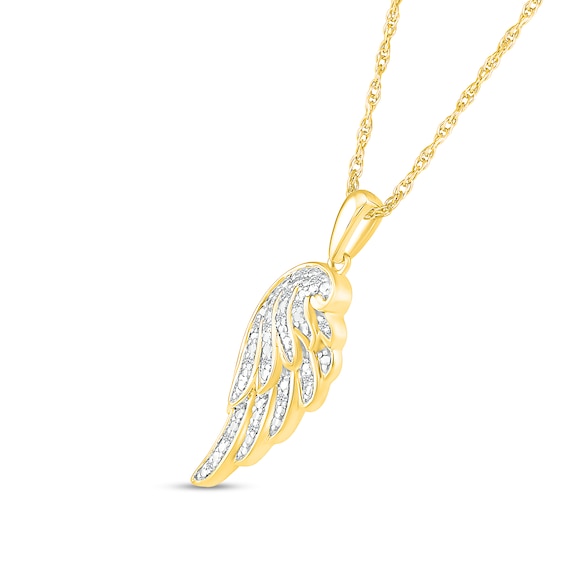 1/20 CT. T.w. Diamond Angel Wing Pendant in Sterling Silver with 14K Gold Plate