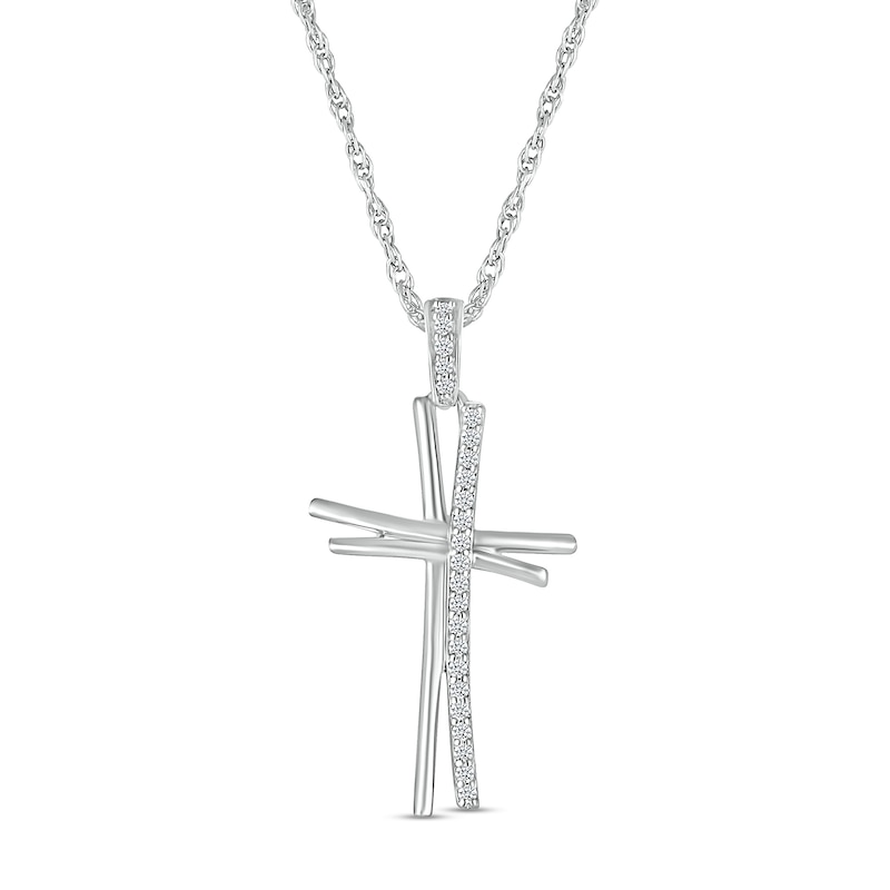 Main Image 1 of 1/8 CT. T.W. Diamond Abstract Cross Pendant in Sterling Silver