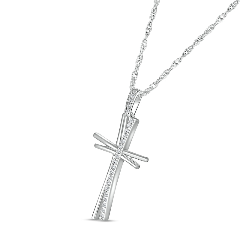 Main Image 2 of 1/8 CT. T.W. Diamond Abstract Cross Pendant in Sterling Silver