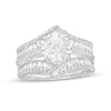 Thumbnail Image 1 of 8.0mm White Lab-Created Sapphire Chevron Three Piece Bridal Set in Sterling Silver