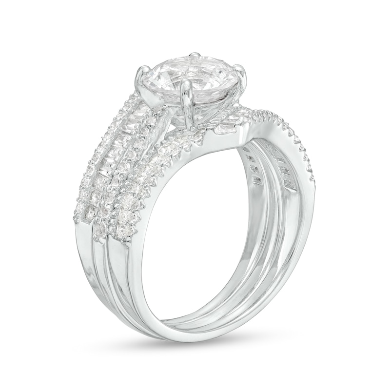 Main Image 3 of 8.0mm White Lab-Created Sapphire Chevron Three Piece Bridal Set in Sterling Silver