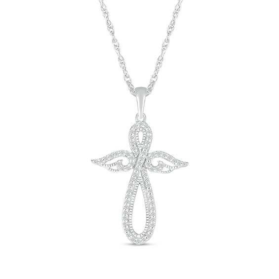 1/4 CT. T.w. Diamond Angel Figure Cross Pendant in Sterling Silver