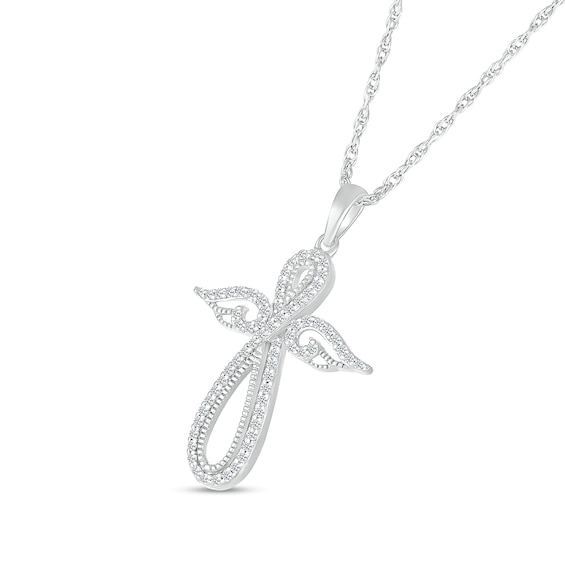 1/4 CT. T.w. Diamond Angel Figure Cross Pendant in Sterling Silver