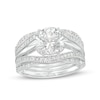 Thumbnail Image 1 of 8.0mm White Lab-Created Sapphire Twist Shank Three Piece Bridal Set in Sterling Silver