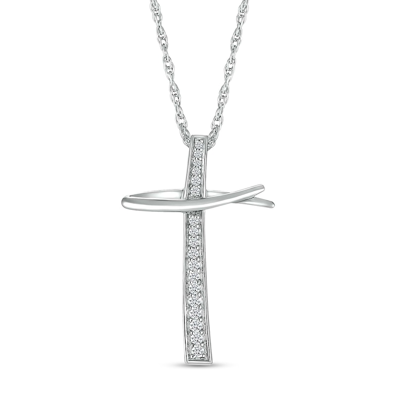 Main Image 1 of 1/10 CT. T.W. Diamond Abstract Cross Pendant in Sterling Silver