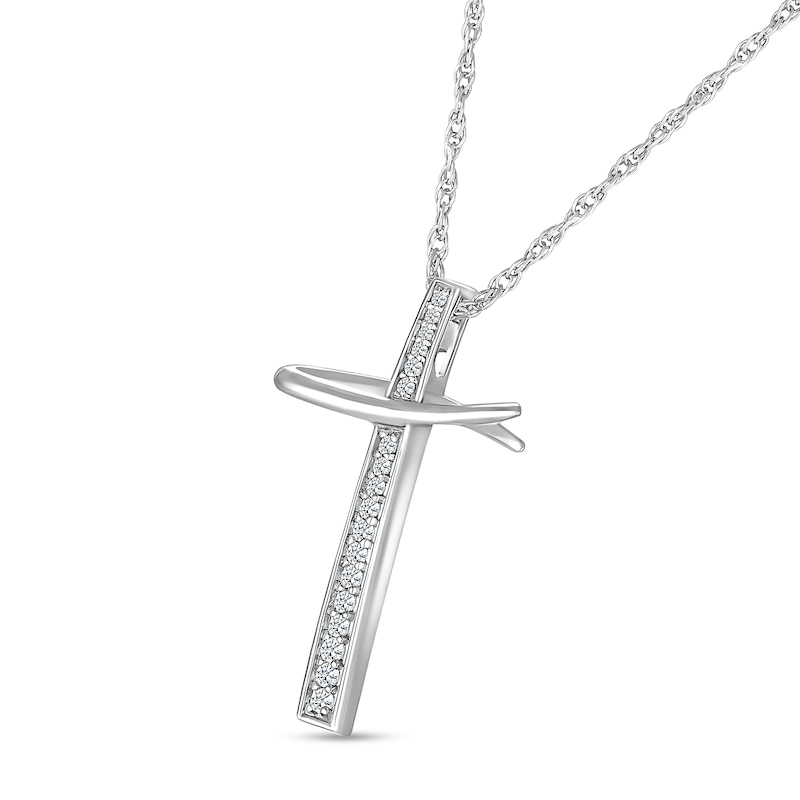 Main Image 2 of 1/10 CT. T.W. Diamond Abstract Cross Pendant in Sterling Silver