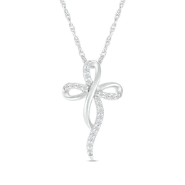 1/8 CT. T.W. Diamond Dainty Ribbon Cross Pendant in Sterling Silver