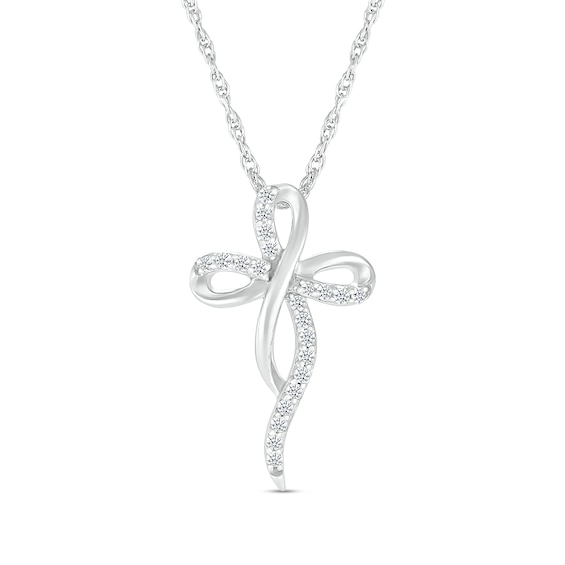 1/8 CT. T.w. Diamond Dainty Ribbon Cross Pendant in Sterling Silver