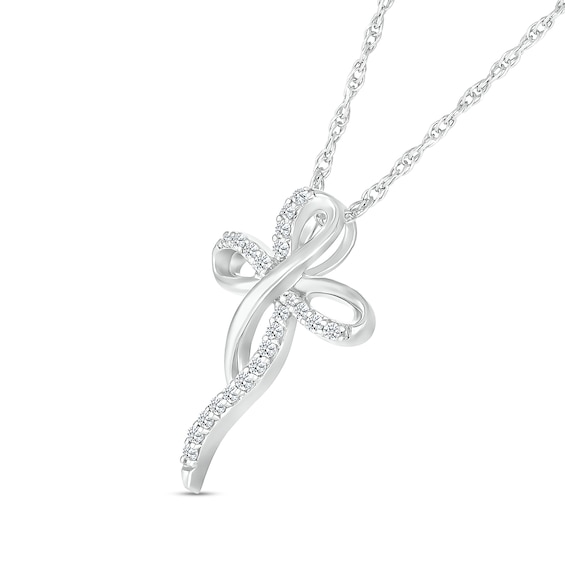 1/8 CT. T.w. Diamond Dainty Ribbon Cross Pendant in Sterling Silver