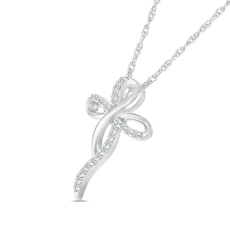 Main Image 2 of 1/8 CT. T.W. Diamond Dainty Ribbon Cross Pendant in Sterling Silver