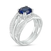 Thumbnail Image 3 of 8.0mm Blue and White Lab-Created Sapphire Twist Shank Three Piece Bridal Set in Sterling Silver