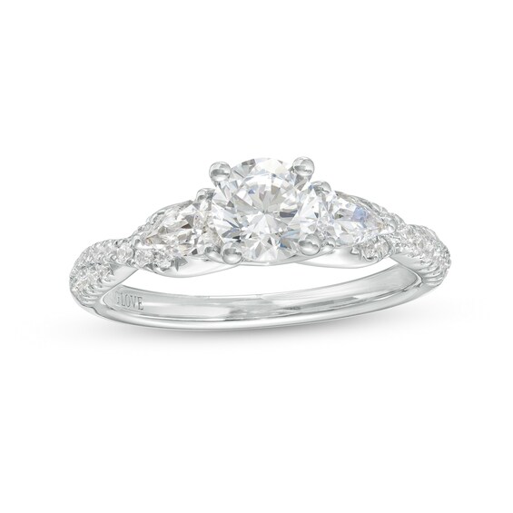 Vera Wang Love Collection 1-1/3 CT. T.w. Round and Pear-Shaped Diamond Three Stone Engagement Ring in 14K White Gold
