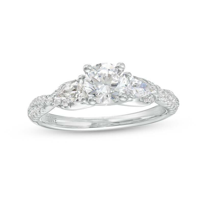 Main Image 1 of Vera Wang Love Collection 1-1/3 CT. T.W. Round and Pear-Shaped Diamond Three Stone Engagement Ring in 14K White Gold