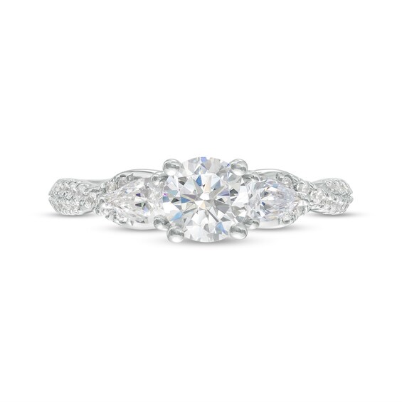 Vera Wang Love Collection 1-1/3 CT. T.w. Round and Pear-Shaped Diamond Three Stone Engagement Ring in 14K White Gold