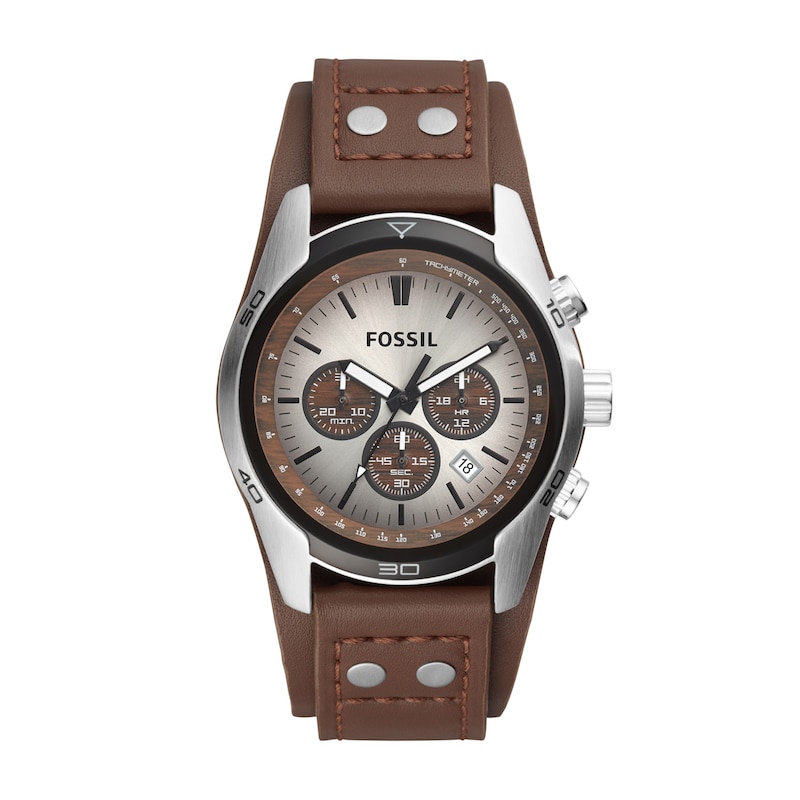 Main Image 1 of Men's Fossil Coachman Chronograph Brown Leather Strap Cuff-Style Watch with Two-Tone Dial (Model: CH2565)