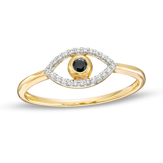 1/10 CT. T.w. Black and White Diamond Evil Eye Ring in 10K Gold