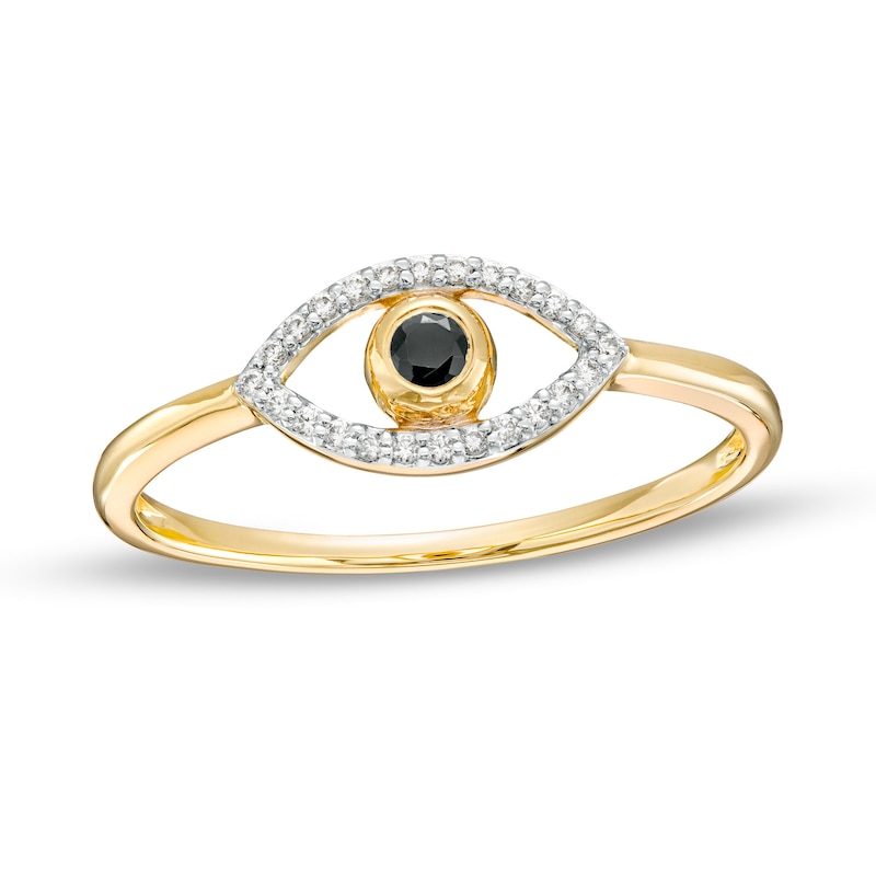 Main Image 1 of 1/10 CT. T.W. Black and White Diamond Evil Eye Ring in 10K Gold